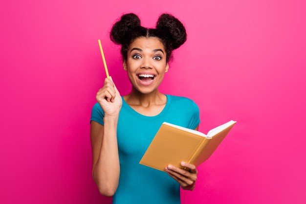 photo pretty dark lady raise pencil hold planner have smart idea 274222 23020